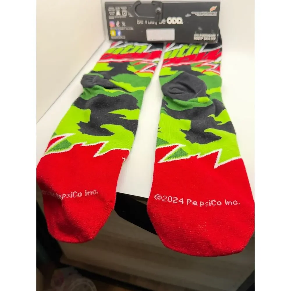 Mountain Dew x Odd Sox Green Camo Crew Socks Fits Sizes 6-13